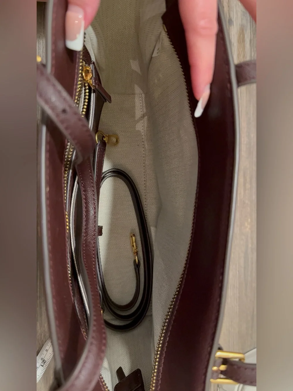 Tory Burch Chocolate Brown Saffiano Leather Tote with Gold Hardware